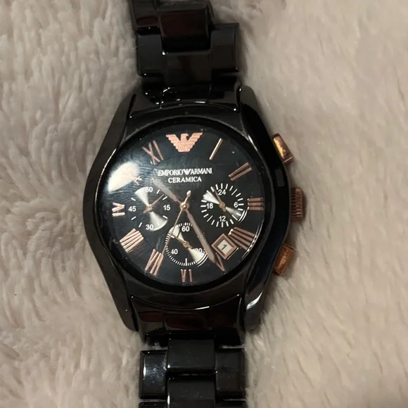 Emporio Armani AR1410 Ceramica Men’s Analog Black and Rose Gold Versatile Watch - Picture 16 of 16